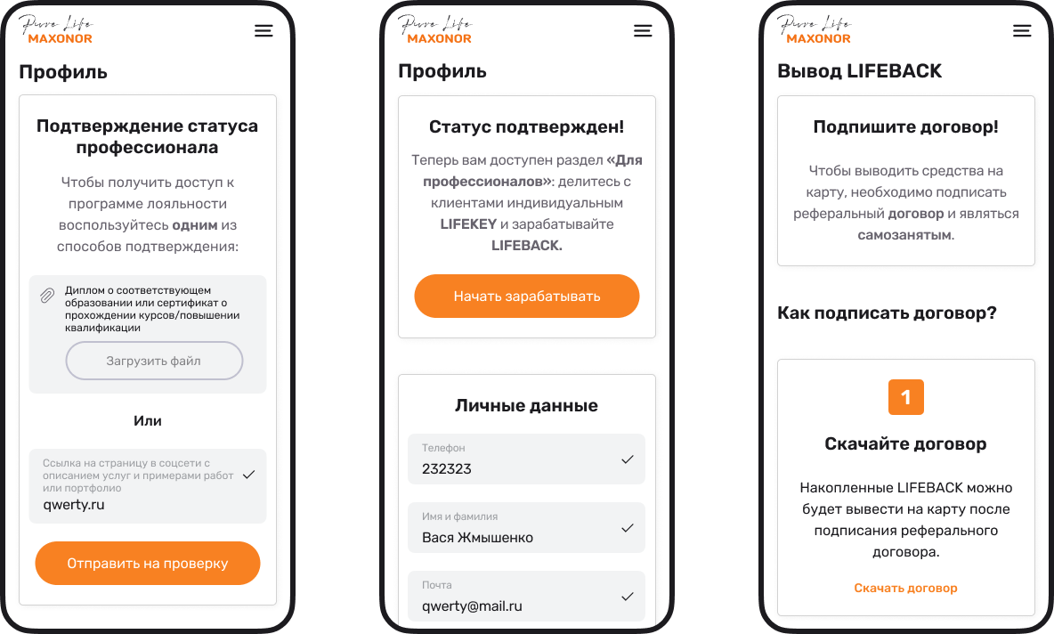 Сценарий подтверждения статуса профессионала